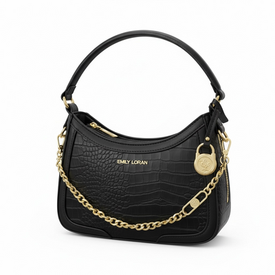 EMILY LORAN Croc Shoulder Bag 🖤✨ | Gold Chain Luxury Statement