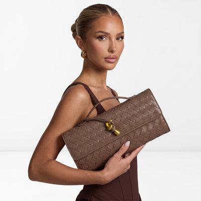 Taupe intrecciato Bottega Veneta Cassette bag with top handle and gold knot hardware
