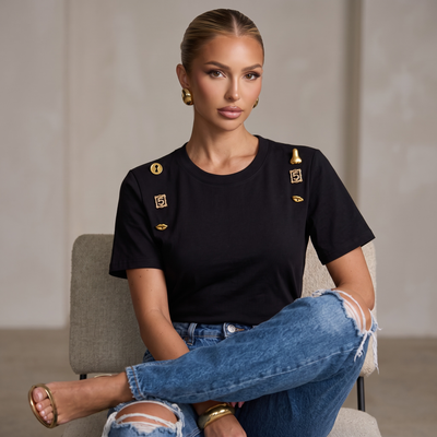 Schiaparelli Embellished Cotton T-Shirt – Black one size