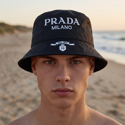 Prada Milano Embroidered Bucket Hat – Black Elegance 🖤