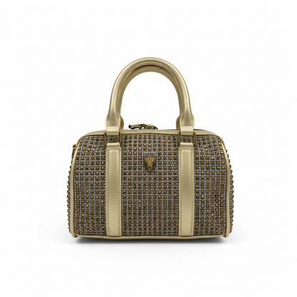 ✨ Kurt Geiger Gold Crystal Embellished Boston Bag – Luxury Top Handle Handbag