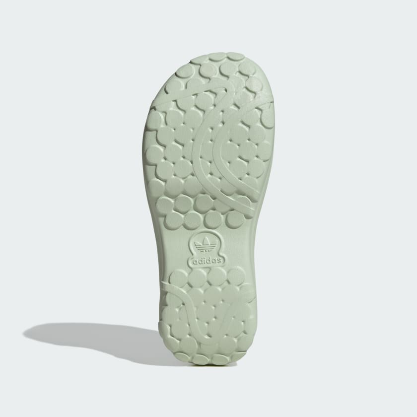 mint green adidas chunky platform slide with open toe and trefoil logo
