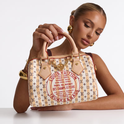 Louis Vuitton small beige monogram satchel with top handles and round trunks & bags logo