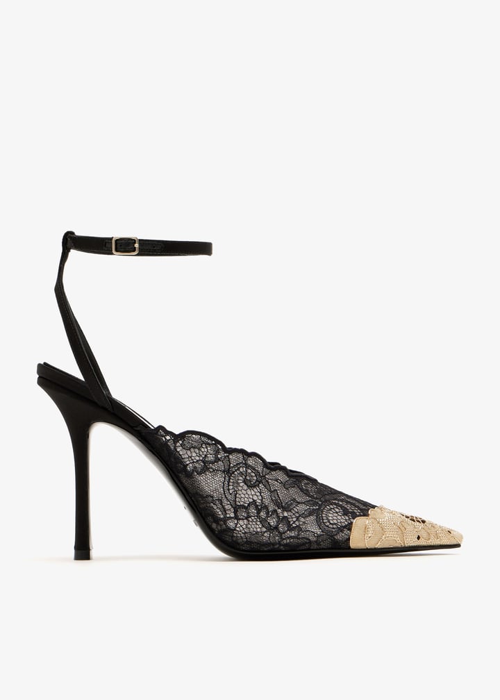 Jimmy Choo – Black Lace Slingback Pumps Gold Toe ✨9cm