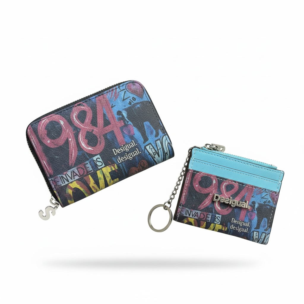 🎨 Desigual Graffiti Art Wallet & Card Holder Set 💙✨