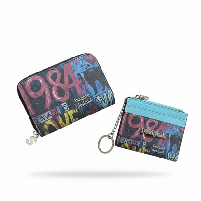🎨 Desigual Graffiti Art Wallet & Card Holder Set 💙✨