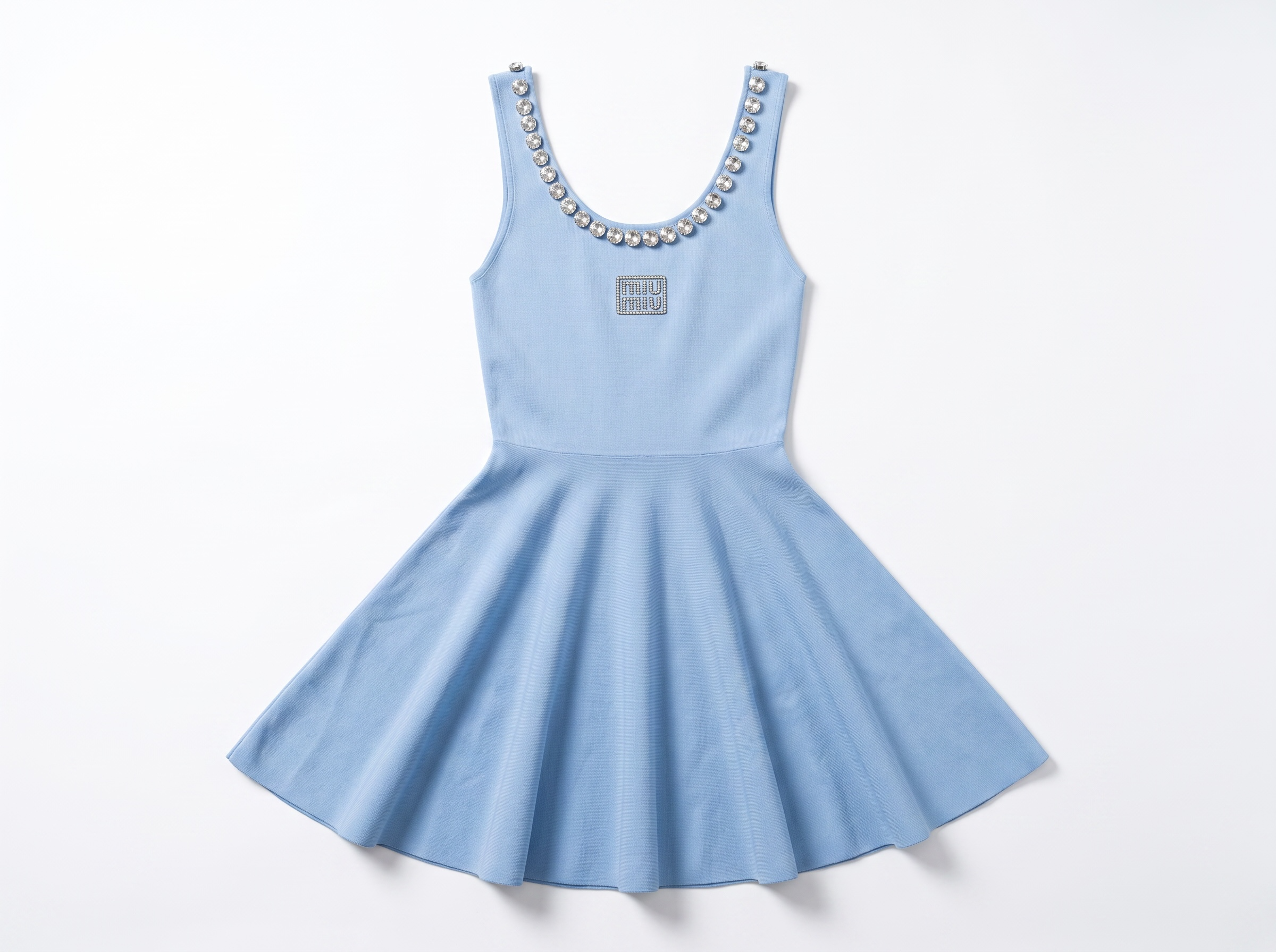 Miu Miu Crystal Embellished Baby Blue Mini Dress 💎✨ one size