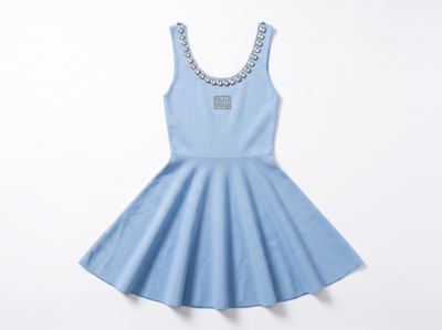 Miu Miu Crystal Embellished Baby Blue Mini Dress 💎✨ one size