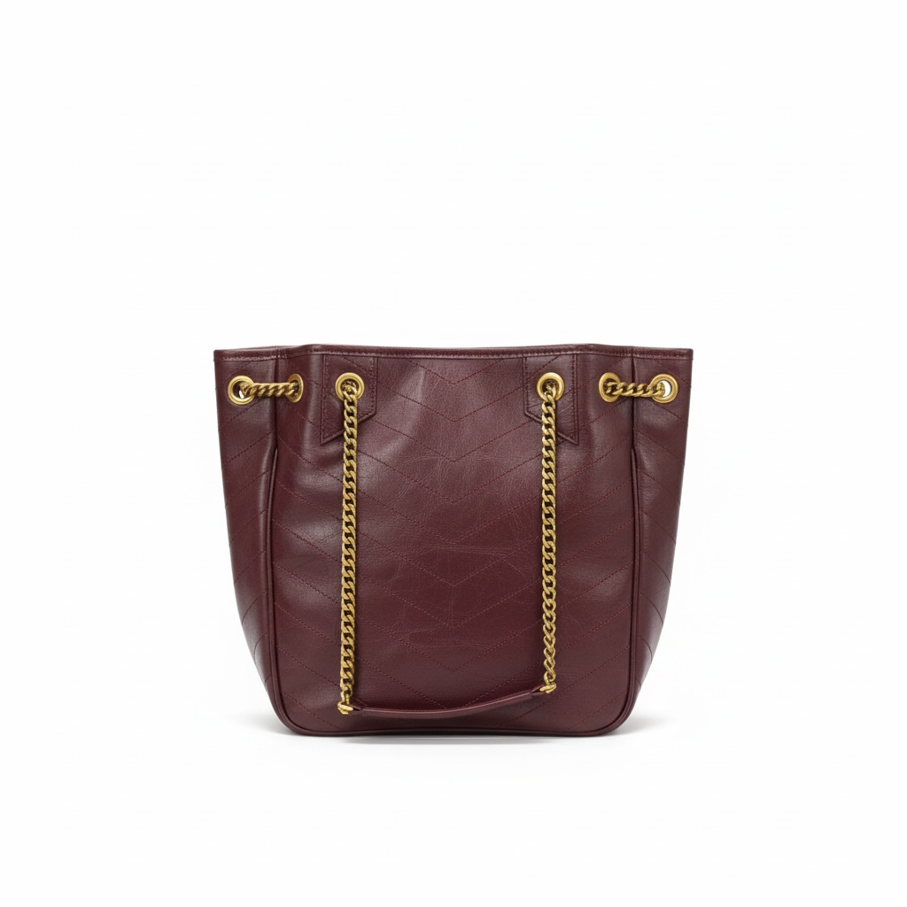 🤎 Saint Laurent Burgundy Quilted Leather Tote – YSL Chain Shoulder Bag ✨