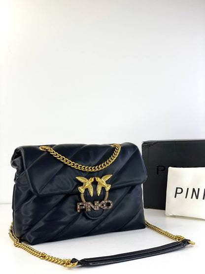 Pinko Quilted Black Love Bag with Gold Detailing