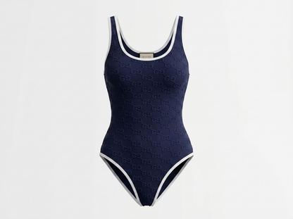 Gucci GG Embossed One-Piece Swimsuit – Navy Blue & White 💙🤍🌊