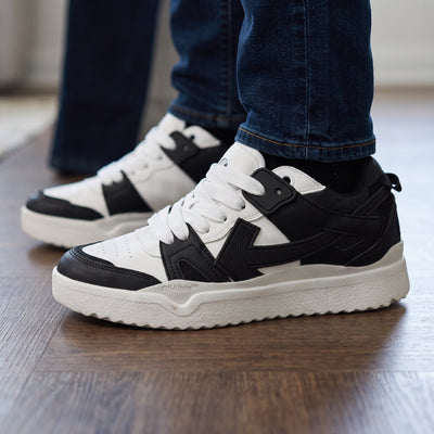 Off-White black and white chunky sneaker with textured platform sole and lace-up front