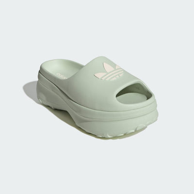 mint green adidas chunky platform slide with open toe and trefoil logo