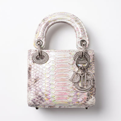 Iridescent snakeskin Lady Dior top-handle bag with crystal hardware and Dior charms