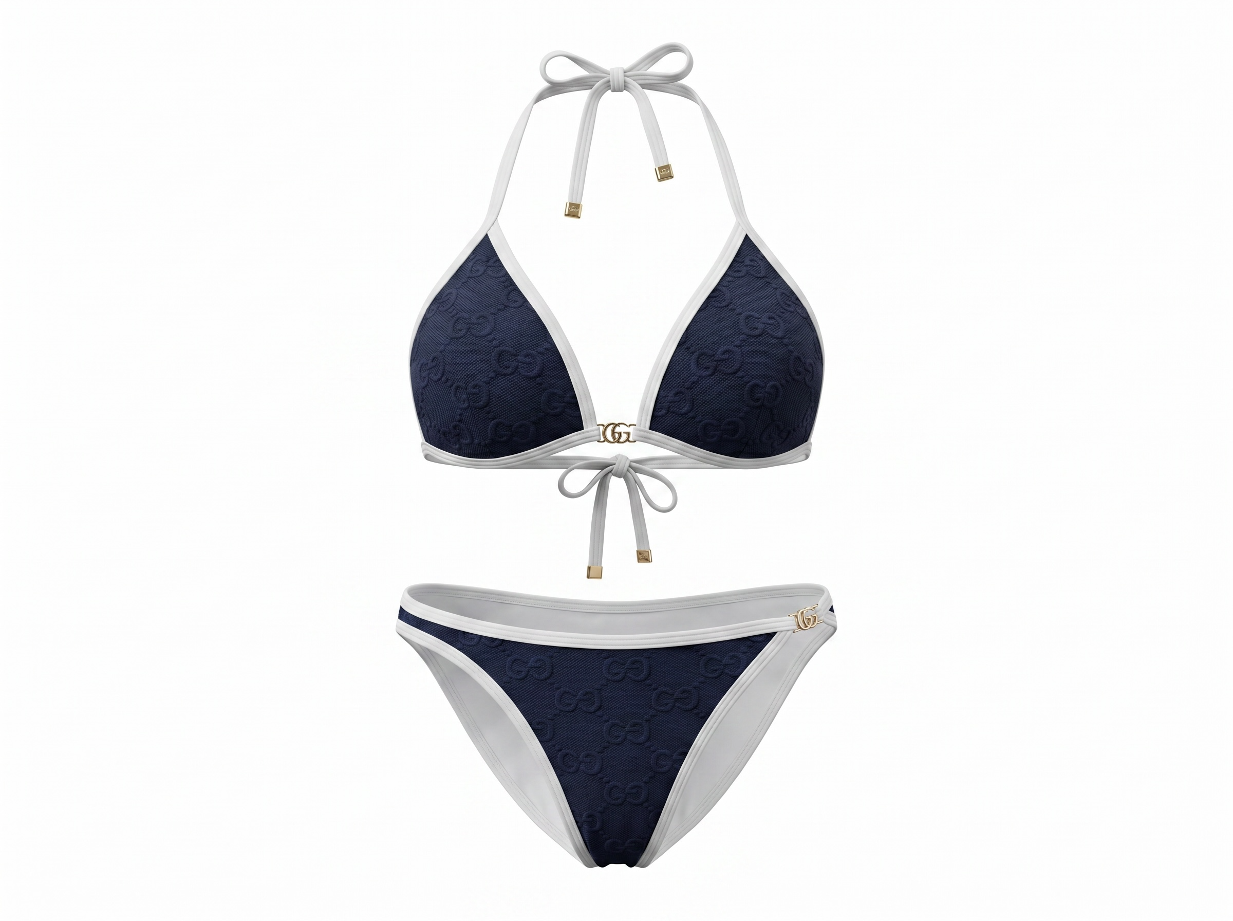 Gucci GG Embossed Triangle Bikini Set – Navy & White 💙🤍🌊