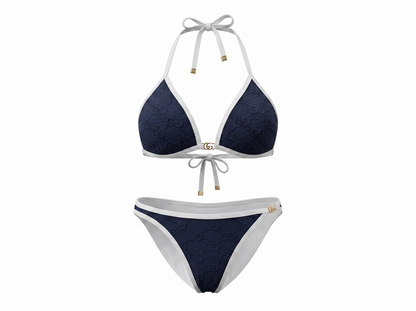 Gucci GG Embossed Triangle Bikini Set – Navy & White 💙🤍🌊