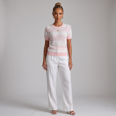🩷 Chanel Pink Diamond Knit Top ( one size)