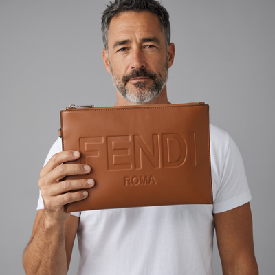 ✨ Fendi Roma Large Leather Pouch – Brown