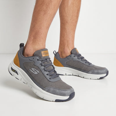 Skechers GoWalk grey and mustard trainers with chunky white sole