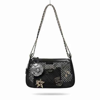 CHANEL Mesh Charm Shoulder Bag – Black Edition 🖤✨