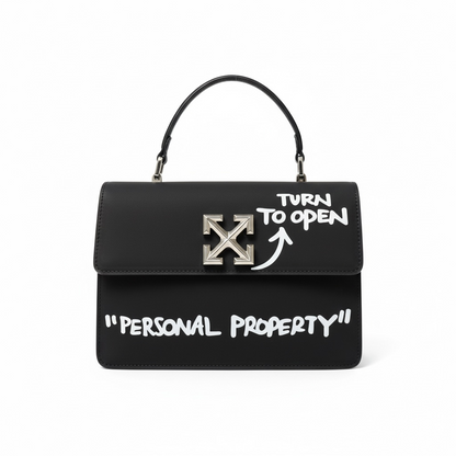 🖤 Off-White “Personal Property” Arrow Lock Handbag – Statement Top Handle Bag