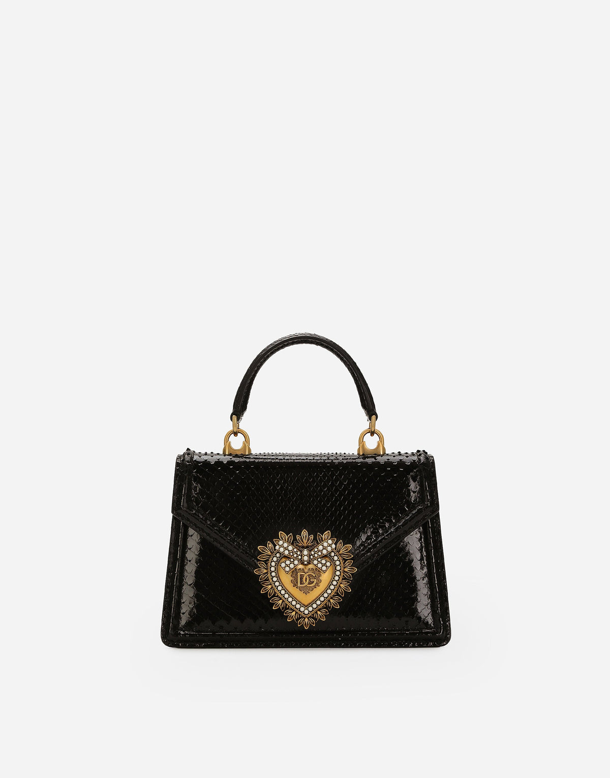 Dolce & Gabbana small black devotion top-handle bag with gold heart emblem