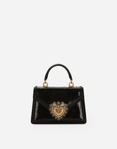 Dolce & Gabbana small black devotion top-handle bag with gold heart emblem