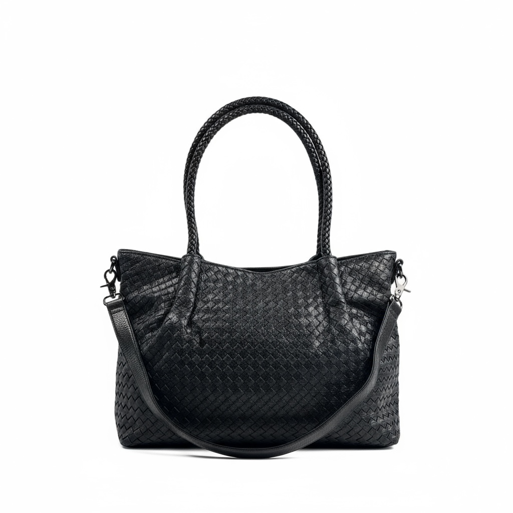 Bottega-Inspired Woven Leather Tote Bag – Timeless Black Luxury 🖤👜