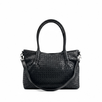 Bottega-Inspired Woven Leather Tote Bag – Timeless Black Luxury 🖤👜