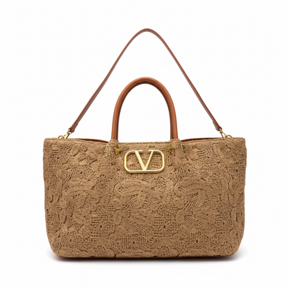 Valentino Lace Tote Bag – Beige Embroidered Luxury 🤎✨