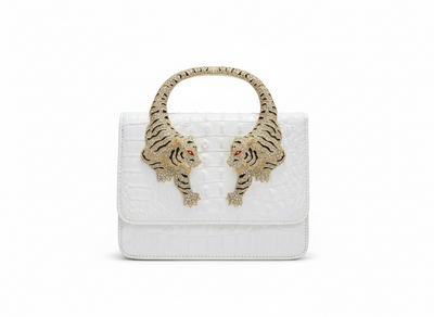 ROBERTO CAVALLI Tiger Handle  Bag – White Gold 🐅✨ | Statement Luxury Piece