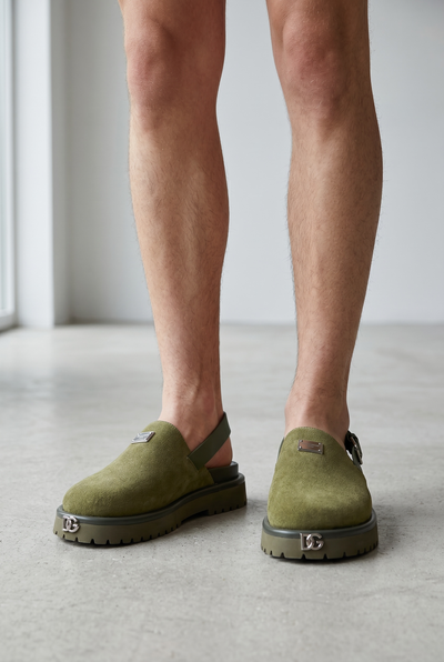 DOLCE & GABBANA Luxury Olive Slingback Clogs – DG Logo Statement & Premium Chunky Sole 👟✨
