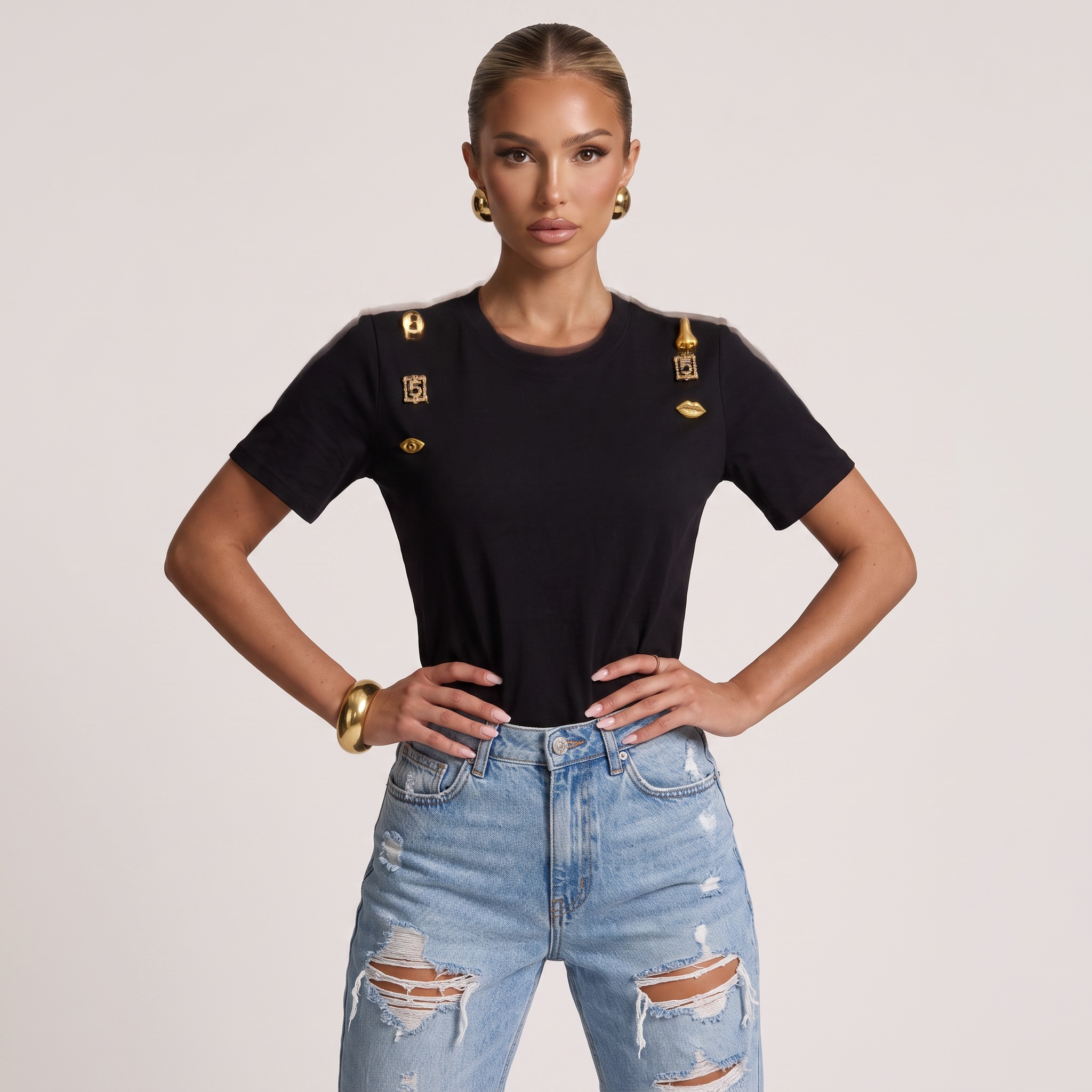 Schiaparelli Embellished Cotton T-Shirt – Black one size