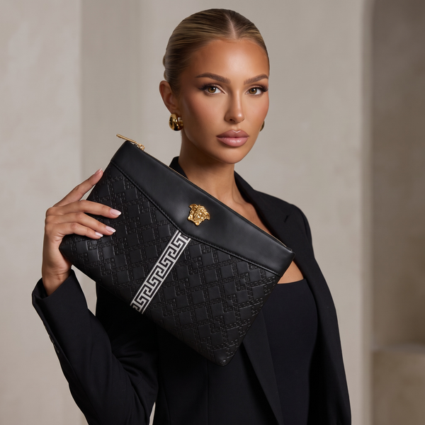 🖤 Versace Medusa Greca Leather Envelope Clutch