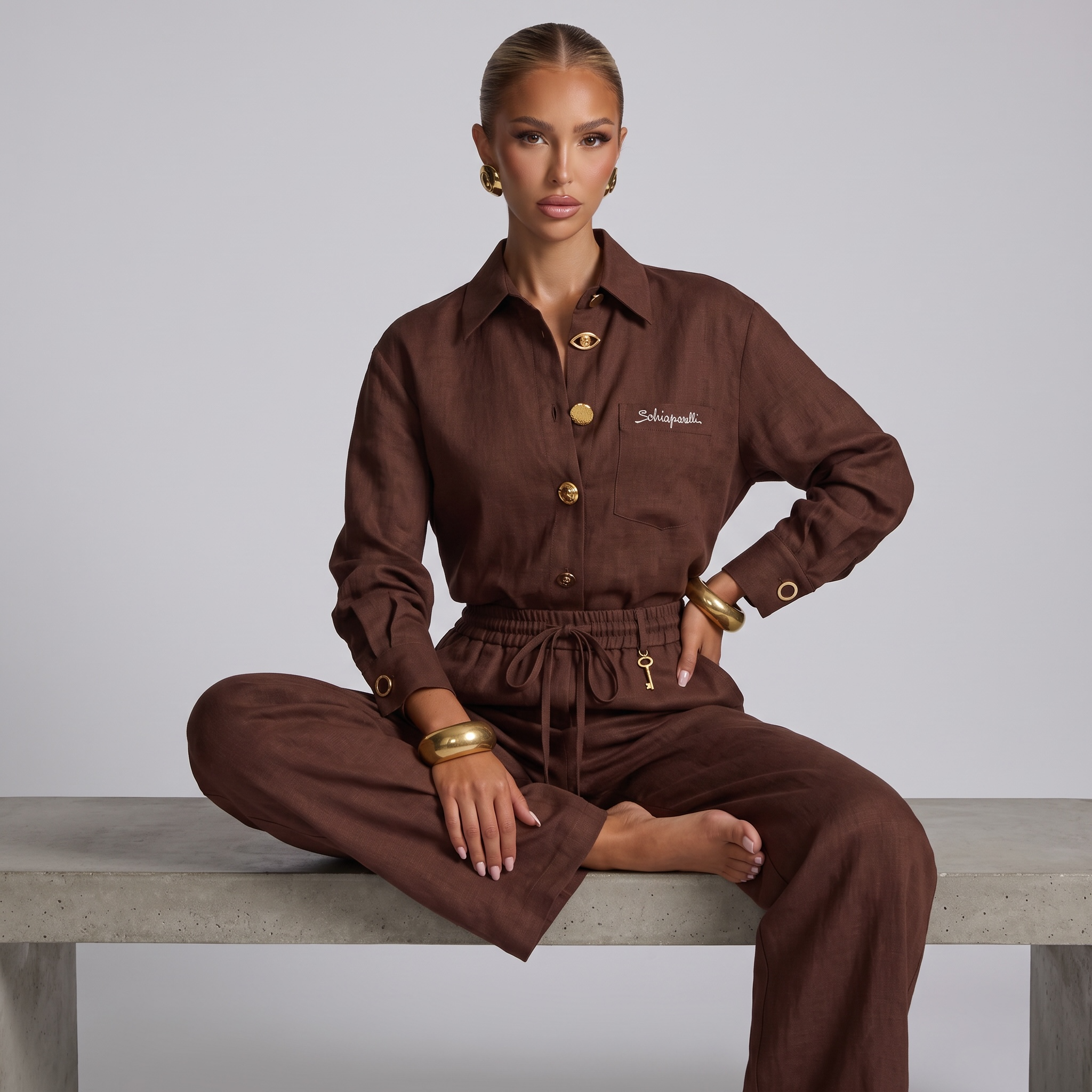 Schiaparelli Linen Shirt & Pants Set one size🥥🍫