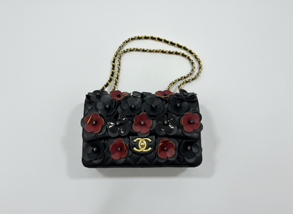 Chanel Camellia Floral Chain Bag – Black & Burgundy 🌺🖤