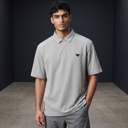 Prada Textured Performance Polo – Light Grey Edition ✨