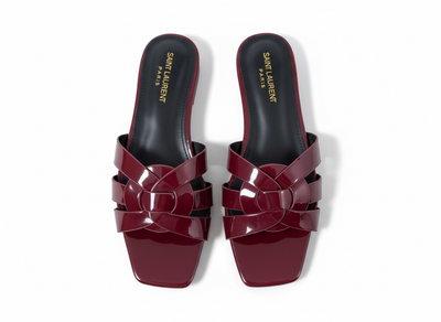 SAINT LAURENT Interlaced Patent Slides 🖤✨ | Glossy Statement Flats
