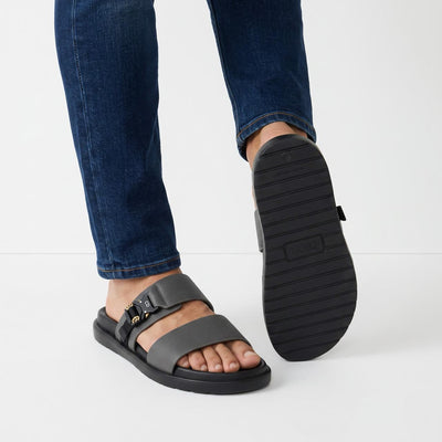 Dior grey two-strap slide sandals with buckle and ridged sole