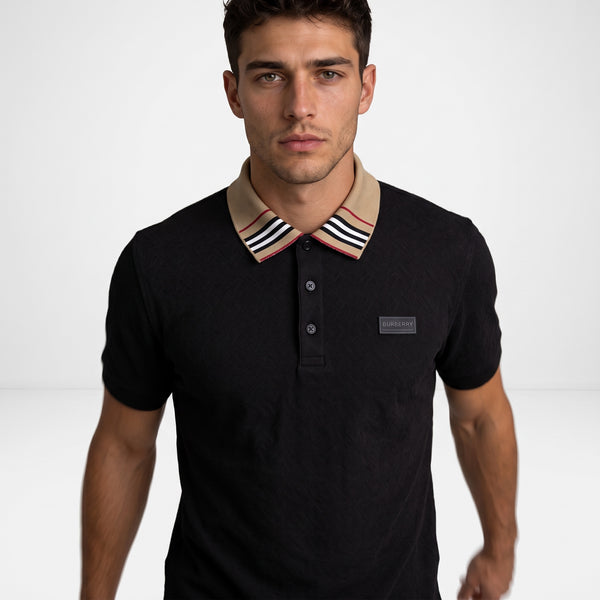 Burberry Polo – Black Contrast Stripe Collar 🖤👕