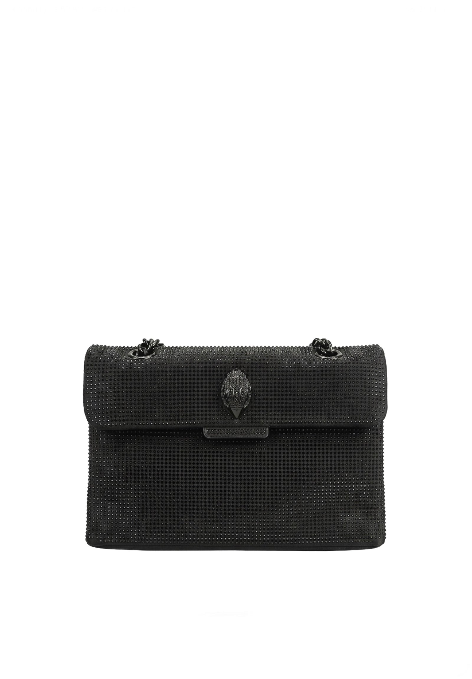 Black crystal-studded Kurt Geiger shoulder bag with dark metal chain handles and flap clasp