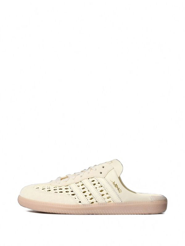 Cream Adidas Samba mule with woven upper and gum sole, backless slip-on style