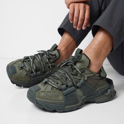 Olive green Dolce&Gabbana chunky sneakers with branded laces and sculpted sole