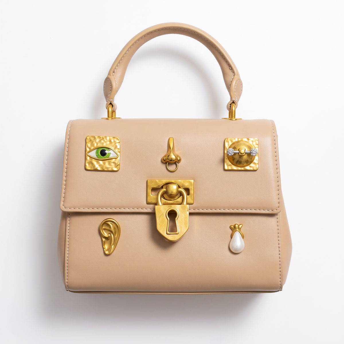 Schiaparelli medium Top Handle Bag – Beige Gold Charms 👜✨