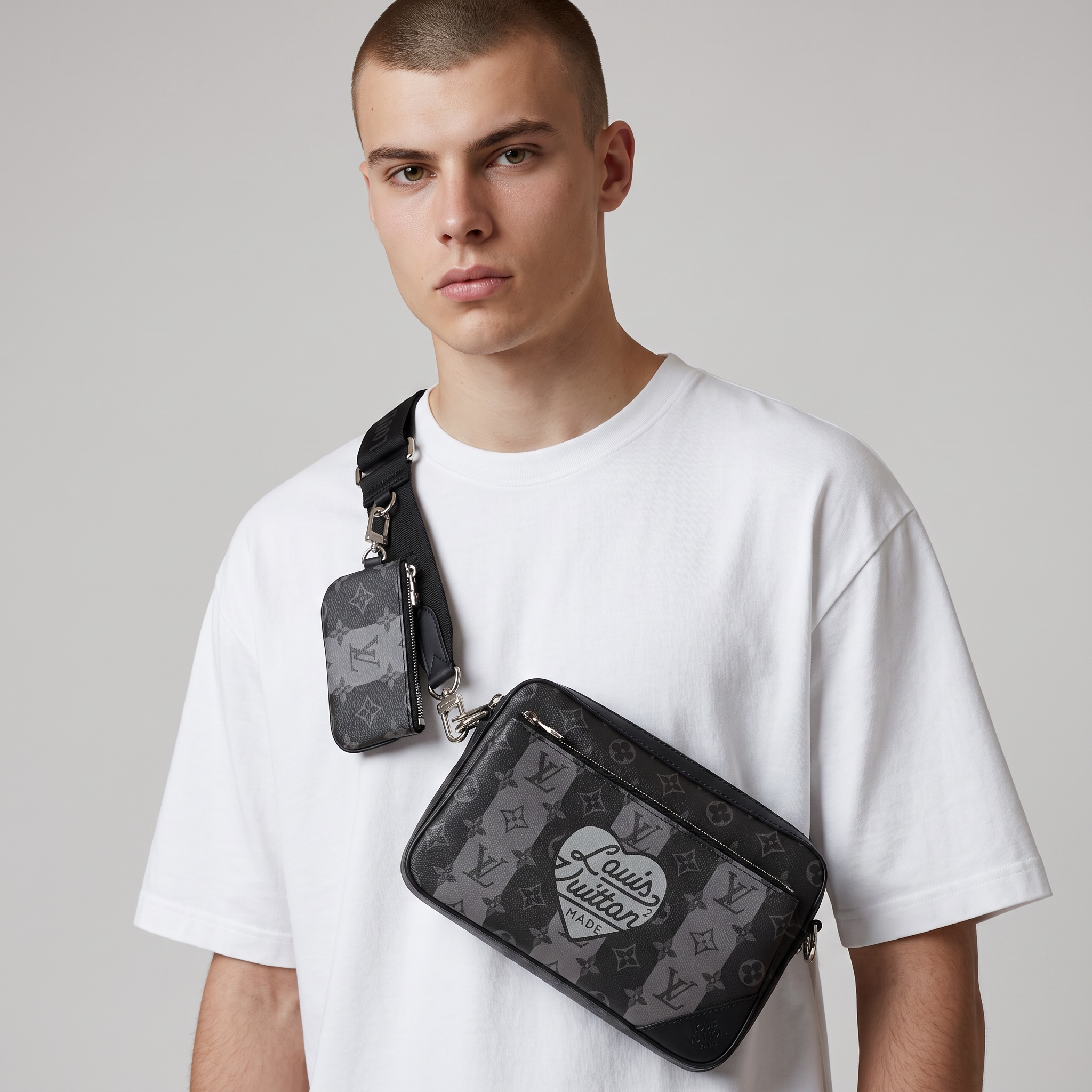 🖤 Louis Vuitton Monogram Eclipse Messenger Bag with Coin Pouch – Black