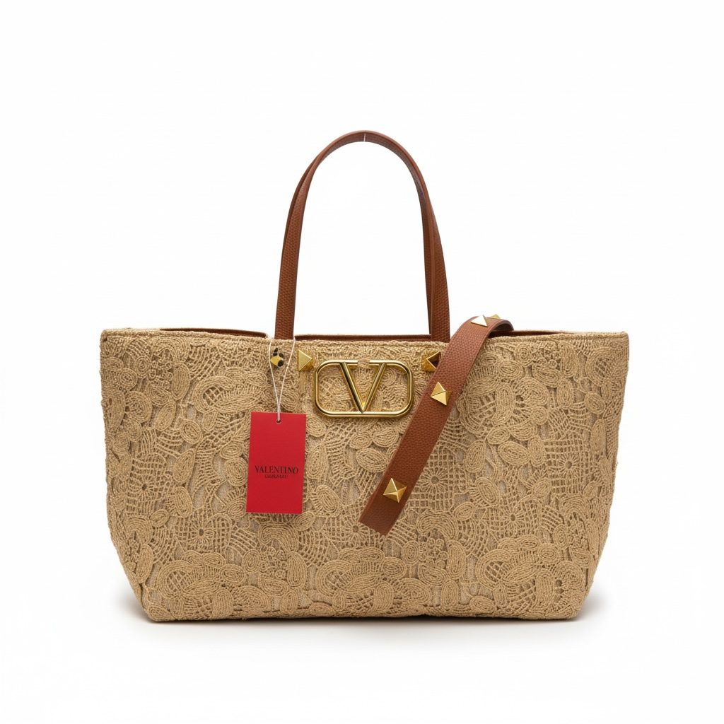 Valentino Garavani Lace Tote – Beige VLogo Handbag 🤎✨