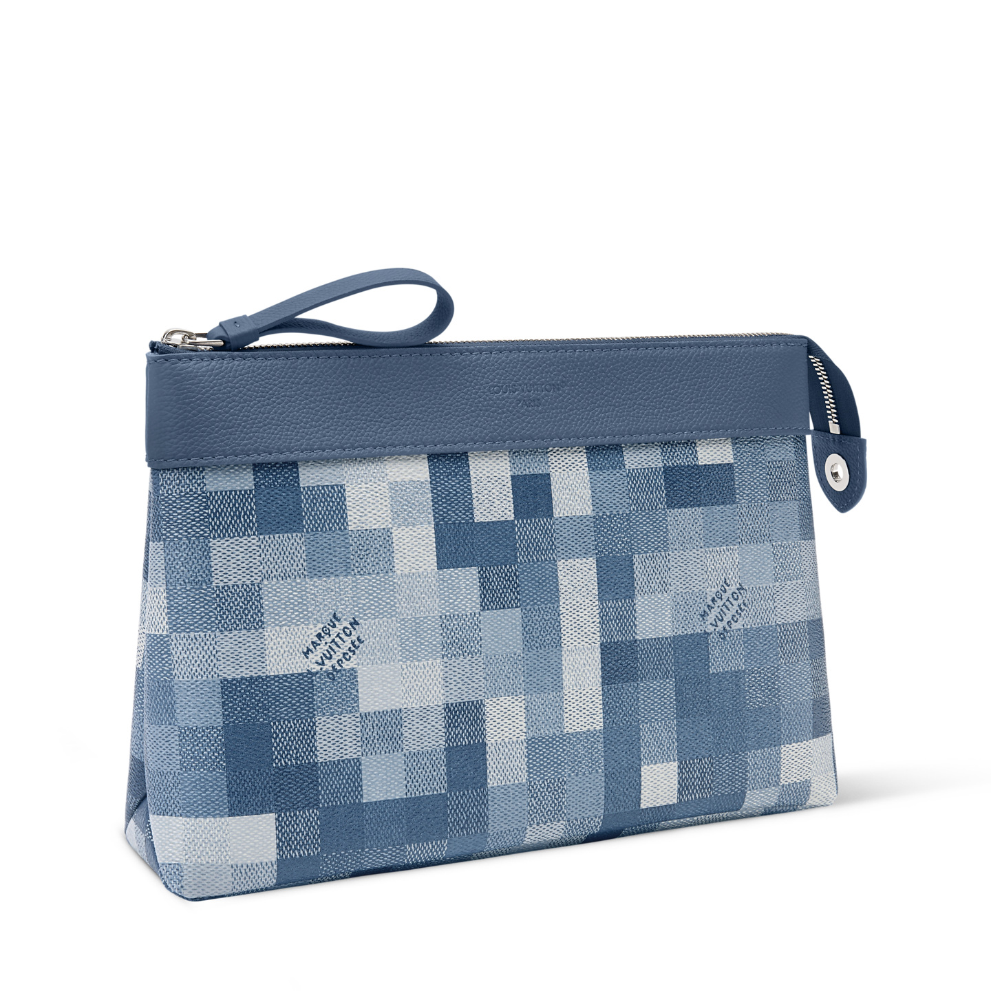 Blue Louis Vuitton Damier check pochette with wrist strap and top band