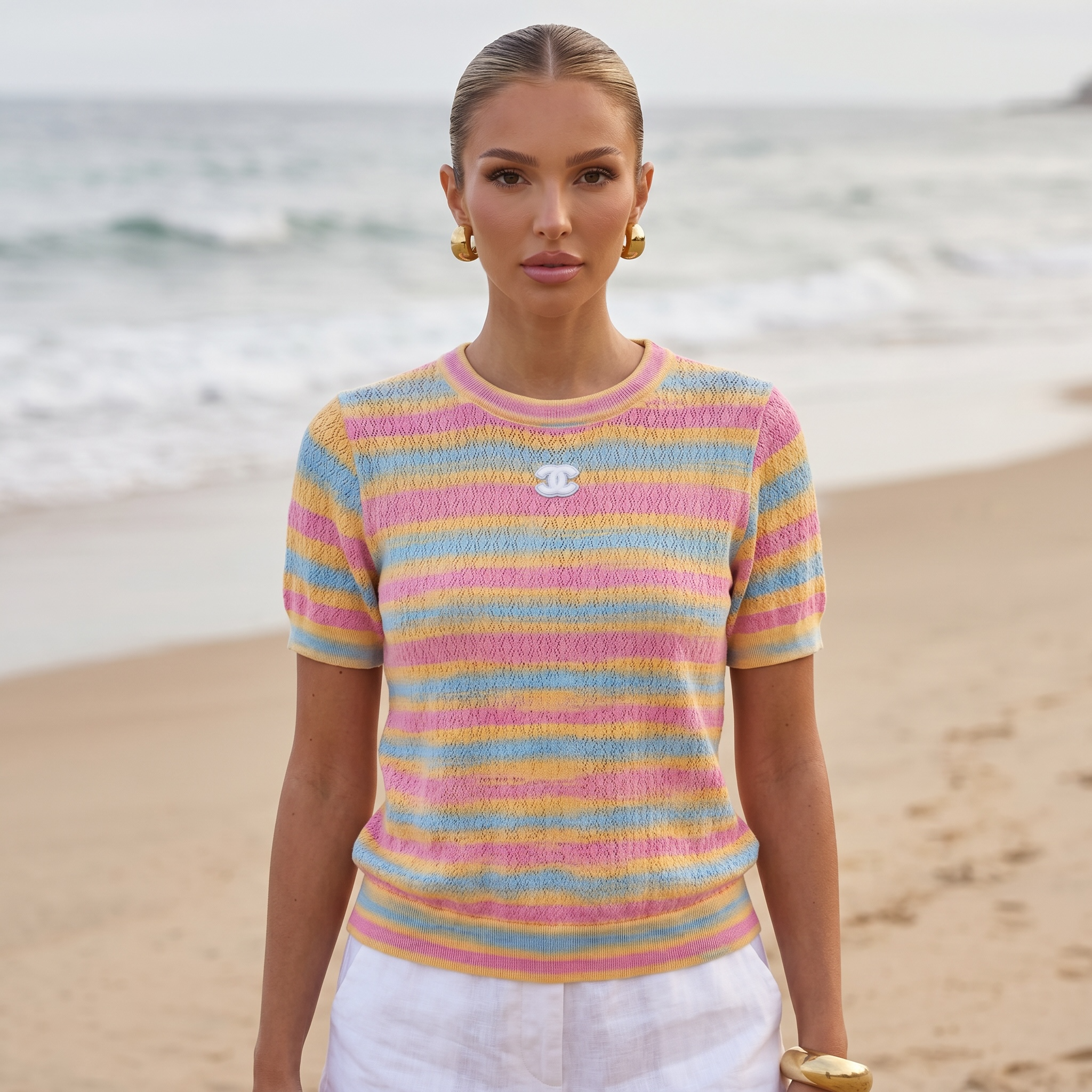 🌈 Chanel Pastel Stripe Knit Top