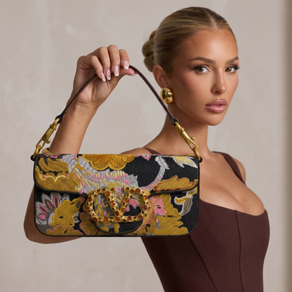 Valentino Garavani Crystal VLogo Floral Embroidered Shoulder Bag ✨🌺