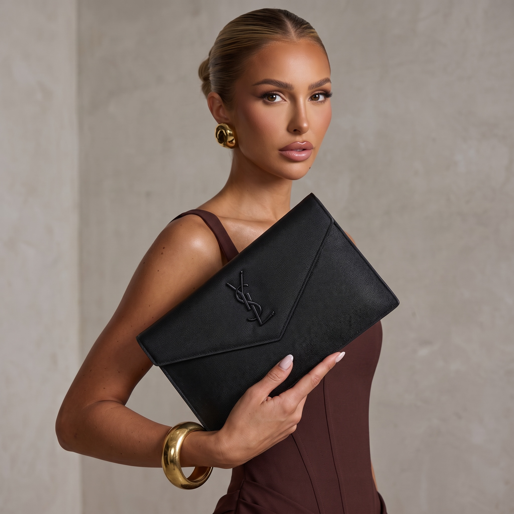 Saint Laurent YSL Kate Envelope Clutch – All Black 🖤✨ | Matte Monogram Luxury Bag